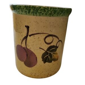 Ceramic Kitchen‎ Utensil Holder Crocks Decorative Fruit Design Green Rim